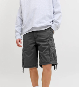 Men's Solid <b>Black</b> Cotton Cargo Shorts Mid Waist Drawstring Closure Casual Style Breathable - Product Image 3