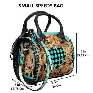 Bolso de Viaje Pequeño de Cuero Repujado a Mano Estilo Western con Diseño de Corazón Turquesa, Bolso Tipo Barril, Bolsos de Moda para Mujer - Product Image 2