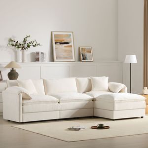 Divano Sezionale Modulare in Ciniglia da 263 cm, a Forma di L, Set Divano Cloud con Seduta Profonda e Ampia, 4 Posti con Doppi Cuscini per Soggiorno - Product Image 1