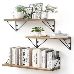 Estante Flotante de Pared con Forma de Diamante Moderno, 3 Estantes, Madera y Marco de Metal Negro, Diseño Minimalista, Muebles para Sala de Estar - Product Image 2