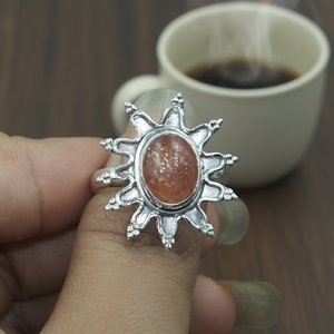 Bague en Pierre de Soleil Naturelle Effet Rayon de Soleil, Argent Sterling 925 Plaqué Or Rose et Or Jaune, Bijou Artisanal Tendance, Style Bohème Vintage, Cadeau pour Elle - Product Image 3