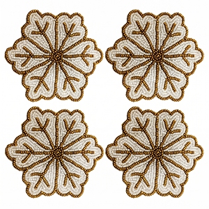 Juego de Posavasos Artesanales con Cuentas de Copo de Nieve, Blancos y Azules, para Invierno, Navidad, Decoración de Mesa, Posavasos Festivos para Fiestas, Venta al por Mayor - Product Image 4