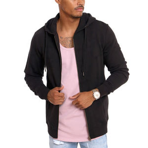 Mens Black Full Zip Hoodie Casual Hooded Sweatshirt Cotton Blend Zip Up Jacket Contrast Drawstring Everyday Streetwear - Product Image 6