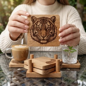 Posavasos Cuadrado de Madera con Diseño de Tigre, Hecho a Mano, Rústico, 6mm de Grosor, Reutilizable, Estilo Moderno - Product Image 1
