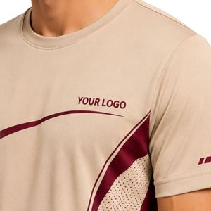 T-shirt de sport pour homme, beige et bordeaux, à séchage rapide, pour la course, la gym et l'entraînement, personnalisable, Activear - Product Image 6