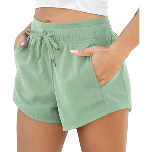 Shorts de sport pour femmes de qualité supérieure avec poches, en coton French Terry, avec cordon de serrage, pour l'été, décontractés, pour la détente - Product Image 2