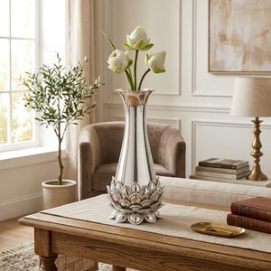Vase en laiton fait main en forme de pétale de lotus, 22 cm, poli miroir, centre de table pour la maison/l'hôtel/mariage - Product Image 2