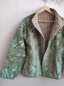 Handmade Bohemian Olive Green <b>Jacket</b> Women Floral Embroidery Casual <b>Short</b> Outerwear - Product Image 3
