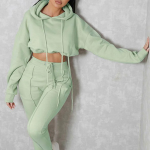Custom Womens <b>Cropped</b> Fleece Tracksuit Sweatshirt <b>Jogger</b> Set Stylish Casual Apparel Export Pakistan Supply - Product Image 6