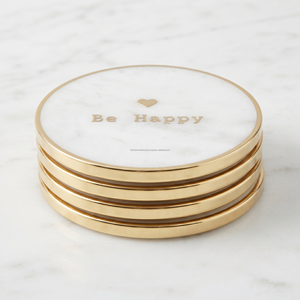 Peace White Marble Coasters Set of 4 Real Natural Stone Luxury Modern Aesthetic Eco-Friendly Semi Absorbent 100mm Diameter - Product Image 6