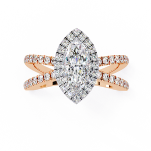 Anillo de Compromiso con Diamante Cultivado en Laboratorio de Corte Marquesa de 1.00ct, Oro Amarillo de 18K, Halo y Tallo con Pavé, Anillo de Boda para Mujer - Product Image 2