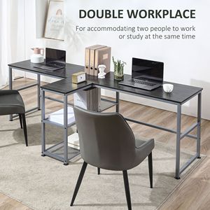 83\" Two-Person Black <b>Workstation</b> <b>Desk</b> with Middle Shelf and Storage for Home Office Computer <b>Desks</b> - Product Image 4