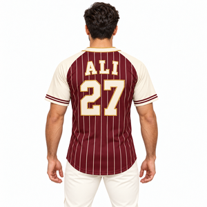 Maillot de baseball personnalisé unisexe rayé en polyester à manches courtes respirant avec impression du nom et du numéro de l'équipe, coupe classique, toutes saisons - Product Image 3