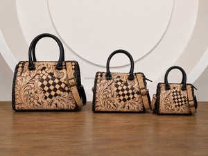 Bolso de mano y bandolera de cuero de vaca repujado a cuadros en tonos marrón y tostado, estilo vaquero, tamaño mediano de 11 pulgadas, modelo Speedy, personalizado 2026 - Product Image 4