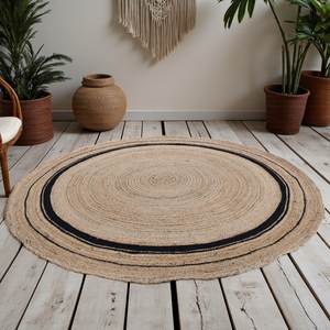 พรมปูพื้นทรงกลมทำจากปอกระเจาธรรมชาติถักทอด้วยมือ พร้อมขอบสีดำลายวงแหวน – พรมปูพื้นรักษ์โลก ขนาดสั่งทำได้ พรมปูพื้นทรงกลมถักจากปอกระเจา - Product Image 5