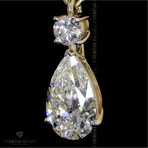 Stylish Tri Drop Solitaire Lab <b>Diamond</b> <b>Earrings</b> in 14K Yellow Gold Multi Shape 4.09-6.07ct IGI Certified for Women - Product Image 3