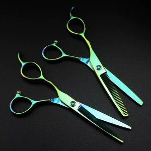 Ciseaux de coiffure professionnels multifonctionnels en acier inoxydable, couleur verte, 6 pouces, outils de coupe pour barbier, US 100g, pour gaucher - Product Image 1