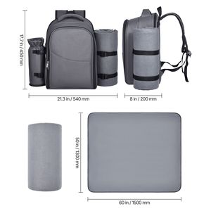 Zaino da Picnic alla Moda per 2 Persone con Scomparto Termico Isolato e Portabottiglie/Vino Staccabile - Product Image 4