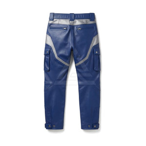 Pantalones Cargo de Cuero Azul para Hombre con Bolsillos Laterales Grandes, Bolsillos Traseros en las Piernas y Diseño Sencillo para Uso Diario Informal - Product Image 2