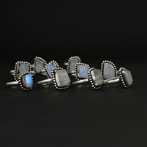 Wholesale Natural Rainbow Moonstone 925 Sterling Silver Plated Handmade Vintage Bohemian Minimalist Artisan <b>Statement</b> <b>Rings</b> - Product Image 1