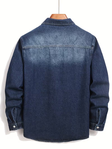 2026 Spring Men <b>Denim</b> Shirt Jacket Casual Vintage Slim Long Sleeve Multi Pockets Breathable Fashion Classic Blue <b>Coat</b> 100% - Product Image 2