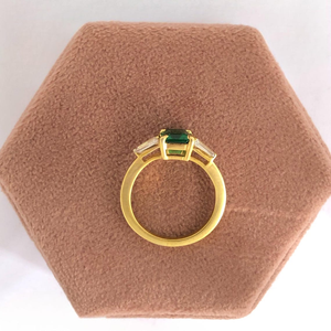 Green <b>Sapphire</b> Emerald Cut Moissanite <b>Ring</b> Tapered Baguette Side Stone Yellow Gold Engagement <b>Ring</b> 10K Solid Gold <b>Ring</b> <b>For</b> <b>Women</b> - Product Image 4