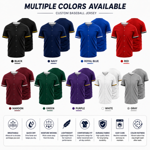 Maillots de baseball personnalisés respirants à manches courtes OEM ODM, uniformes d'équipe boutonnés, impression par sublimation, faible MOQ - Product Image 2
