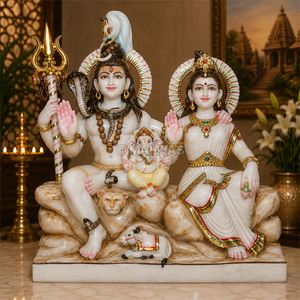 Statue de Shiva Parvati en marbre |   Idole de Shiva Parvati en marbre |   Shiv Parvati Murti |   Statue de Ganesha en marbre |   Statue en marbre de la famille Shiva - Product Image 1