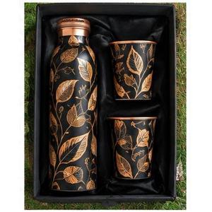 Juego de Botella y Taza de Agua de Cobre Ecológico Clásico Oriental con Diseño de Peces Azules, Vajilla Portátil para Viajes - Product Image 2