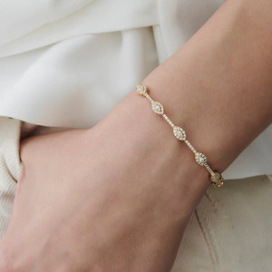 Yellow Gold Round Cluster Lab Grown Diamond Station <b>Bangle</b> <b>Bracelet</b> - Product Image 2