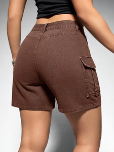 Shorts en jean skinny taille mi-haute pour femme, décontractés, été, fermeture boutonnée, délavage clair personnalisé, 100% 400g, broderie - Product Image 5