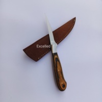 Couteau de cuisine artisanal de qualité supérieure en acier J2, couteau à fileter, couteau de chef avec étui en cuir, embout en acier et manche en bois Pakka
