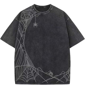 T-shirt en coton noir surdimensionné pour homme, imprimé cœurs et épines, décontracté, à manches courtes, haut d'été, tricoté, teint uni - Product Image 4
