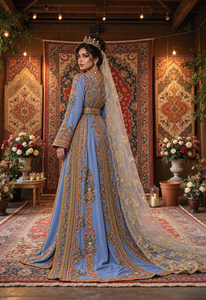 Caftán nupcial marroquí de terciopelo color ciruela Mishkat Couture Periwinkle Dream, con bordado a mano y velo, elegante para mujeres musulmanas. - Product Image 3
