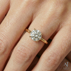 Anillo de Compromiso de Platino y Oro con Moissanita para Mujer, Corte Redondo, Solitario, Anillo de Boda de Cuatro Puntas, Lujoso - Product Image 6