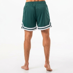 Shorts de bain pour hommes personnalisés en vert uni avec bande latérale blanche, taille élastique, respirants, décontractés, pour le sport - Product Image 4