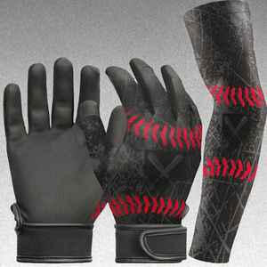 Black Right Baseball Batting <b>Gloves</b> <b>Red</b> Stitch Design Polyester/Cotton Knit Fabric Hook Loop Closure Unisex Adult Training Use - Product Image 4