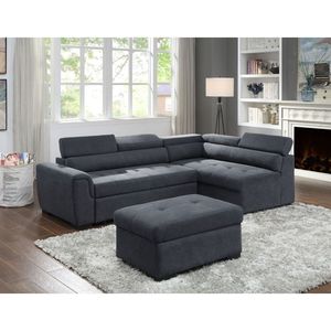Haris 97 Dark Gray Fabric Sleeper <b>Sofa</b> Sectional with Adjustable Headrest and <b>Storage</b> Ottoman Product Category <b>Sofa</b> <b>Beds</b> - Product Image 2