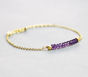 Amethyst Bracelet February Birthstone 925 Sterling Silver 14k Gold Plated Rondelle Chain Minimalist Women Jewelry - Product Image 4