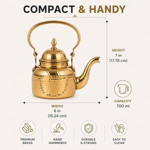 Bouilloire à thé compacte en laiton 700 ml, martelée à la main, style américain, avec couvercle et poignée en métal, durable, robuste, écologique, facile à nettoyer - Product Image 2