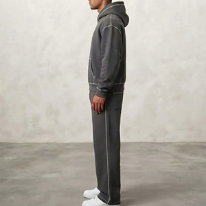 OEM/ODM Custom Made Casual Wear Solid Color Contrast Stitch <b>Sweat</b> <b>suits</b> <b>for</b> <b>Men</b> Pullover Boxy Hoodie and Baggy Jogger Set - Product Image 6
