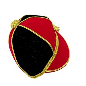 Casquette de rugby en velours rouge et noir avec bordure dorée, pompon et broderie 3D personnalisable, unisexe pour adultes, ajustable, toutes saisons - Product Image 2