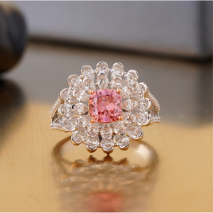 1.02 CT Vivid Pink Cushion Cut Lab Grown Diamond <b>Ring</b> 14K <b>Gold</b> Rare Color Statement Fashionable Statement <b>Ring</b> - Product Image 1