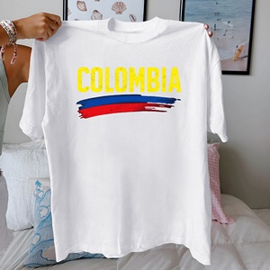 T-shirt pour femme avec drapeau de la Colombie, 100% coton, col rond, manches courtes, imprimé décontracté, unisexe, coupe classique, toutes saisons - Product Image 3
