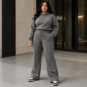 Conjunto de Sudadera con Capucha Extra Grande Gris ONETEN, Pantalones de Felpa, Atuendo Informal Unisex para Otoño, Transpirable, 300g - Product Image 6