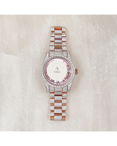 Montre de luxe pour femme, entièrement sertie de diamants roses Moissanite VVS1, avec un test de diamant réalisé à la main - Style mécanique - Product Image 5