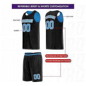 Conjuntos de Uniformes de Baloncesto Personalizados con Nombre de Equipo para Hombre, Camiseta Deportiva Transpirable de Poliéster, Pantalones Cortos, Azul Cielo, Negro, Sublimación, Verano - Product Image 3