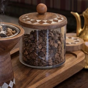 Ensemble de brûleur d'encens en bois fait main avec plateau et pot de rangement pour copeaux d'oud - Product Image 3