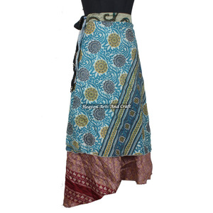 Falda Larga Envolvente Vintage de Seda Mágica de 38 Pulgadas, Vestido Maxi Halter Tubo de 2 Capas Reversible, Sari de Seda Mágica, Falda Larga Envolvente Vintage - Product Image 6