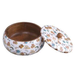 Casserole en bois artisanale de luxe avec couvercle en bois, forme ronde, extérieur poli, écologique, diamètre 20 cm, qualité supérieure et en promotion - Product Image 1